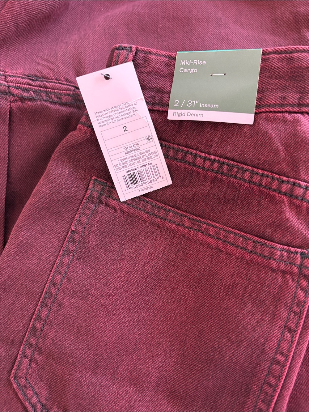wild fable Wide-Leg Cargo Jeans in Burgundy - Picture 3 of 3